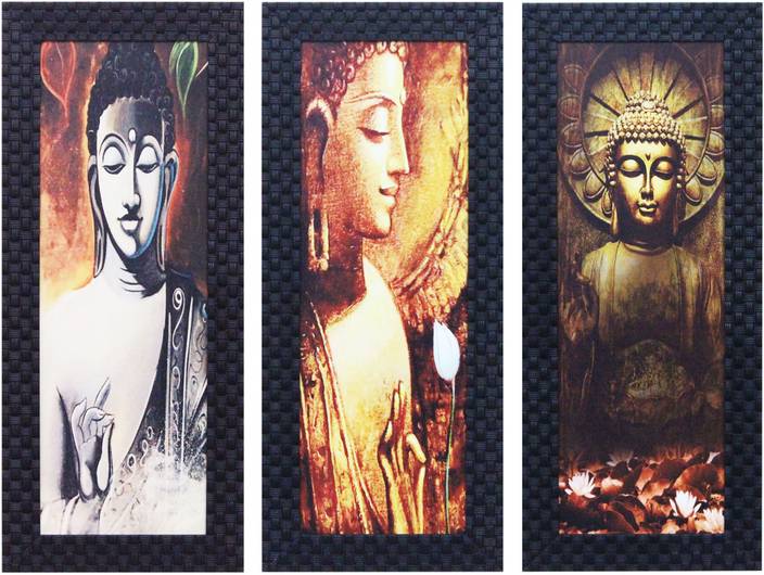 Craft Junction Set Of 3 Lord Buddha Art Print Design Matt Textured UV Digital Reprint Painting