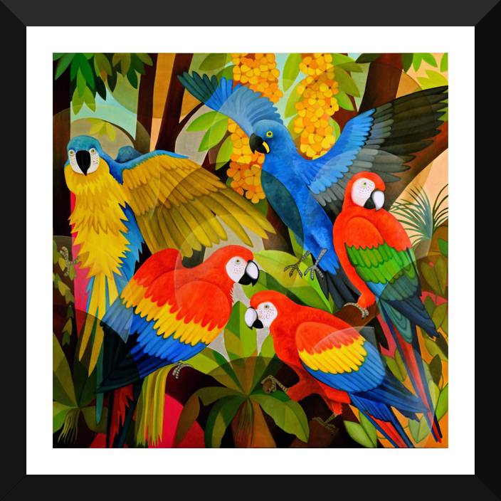 Tallenge Macaws In The Forest Framed Digital Reprint 24
