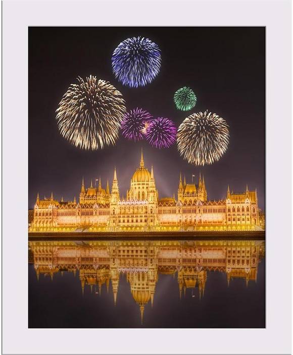 Artzfolio Fireworks Under Hungarian Parliament Building At