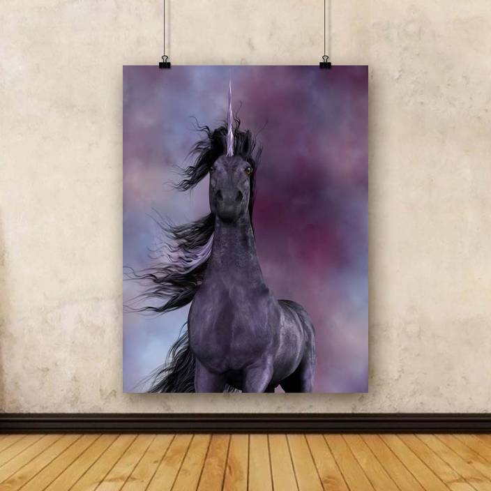 Artzfolio Black Unicorn Framed Art Print Canvas 24 Inch X 18 Inch
