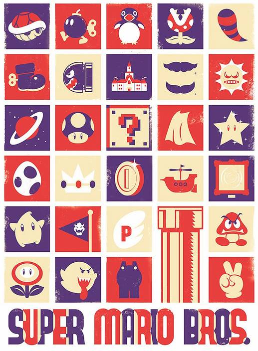 Super Mario Grunge Minimalist Poster Paper Print Gaming