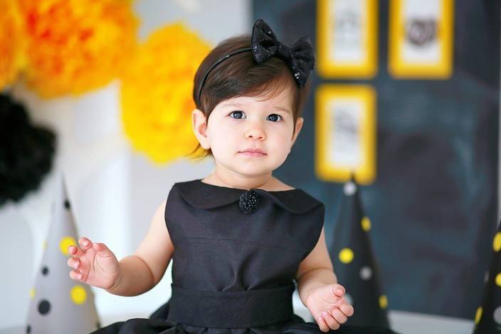 Posterhouzz Cute Baby Little Princess In Black Dress Photographic