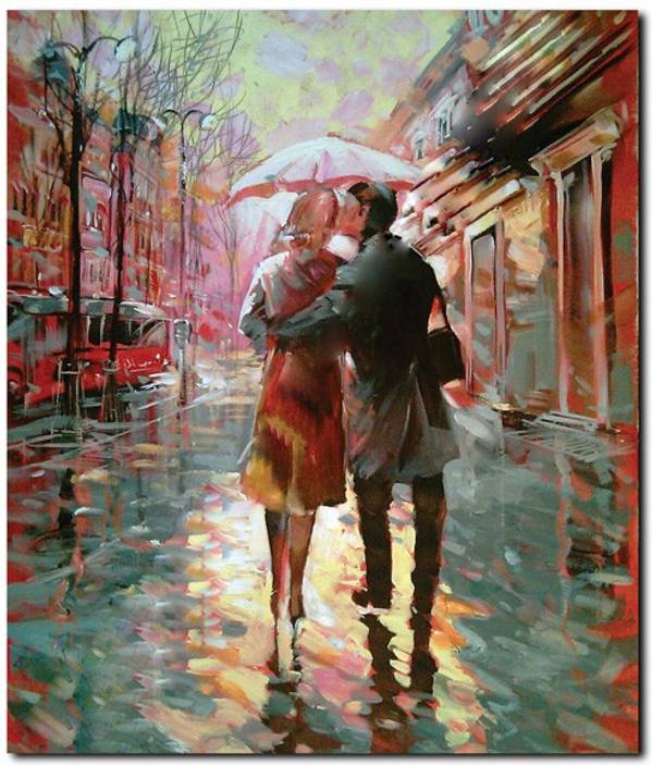 Stybuzz Couple Walking In Rain Painting Frameless Canvas Art Art