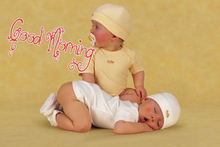 Cute Twins Baby Poster With Good Morning Design Upfk501277 Paper