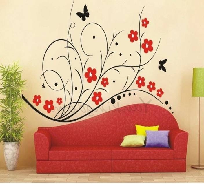 Oren Empower Red Flowers With Black Wine Wall Decals