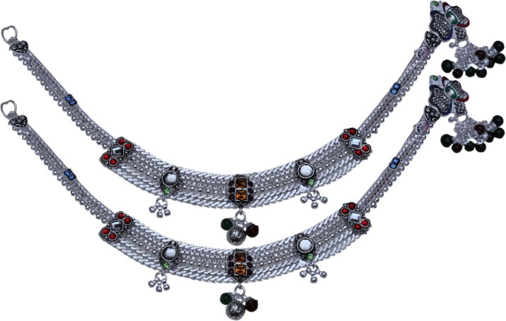 Aman Broad Fancy Payal Silver Anklet 