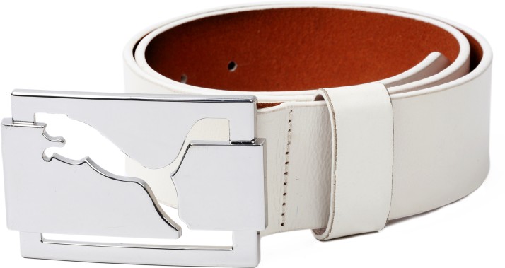 puma white leather belt