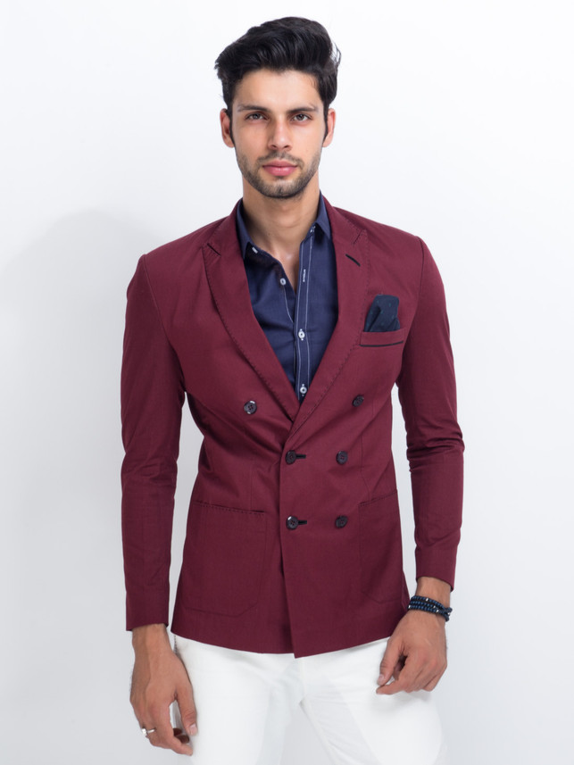maroon double breasted blazer