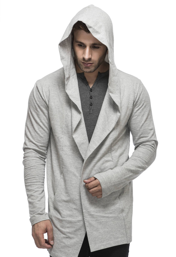 tinted men's cotton blend hooded cardigan