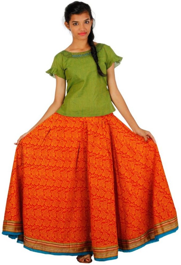 orange ethnic skirt