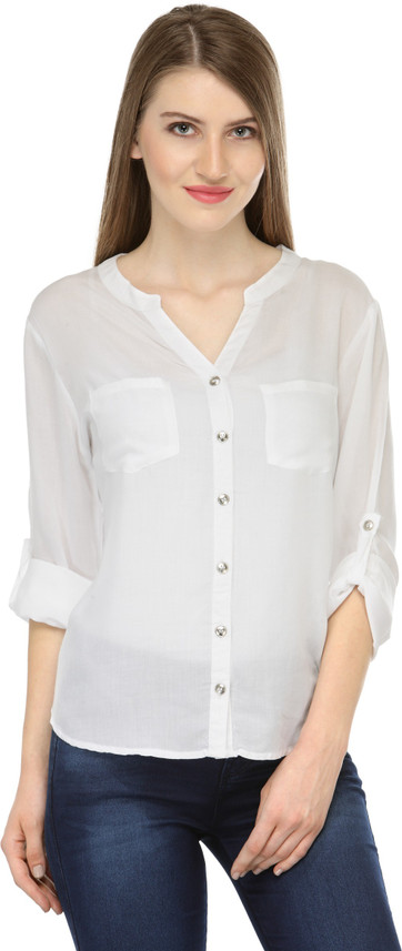 Cation Women Solid Casual White Shirt 
