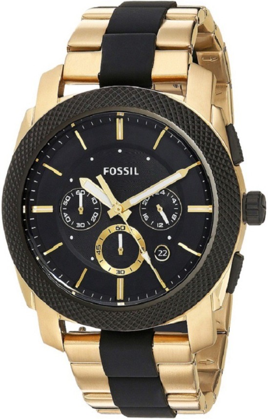 fossil black and gold watch