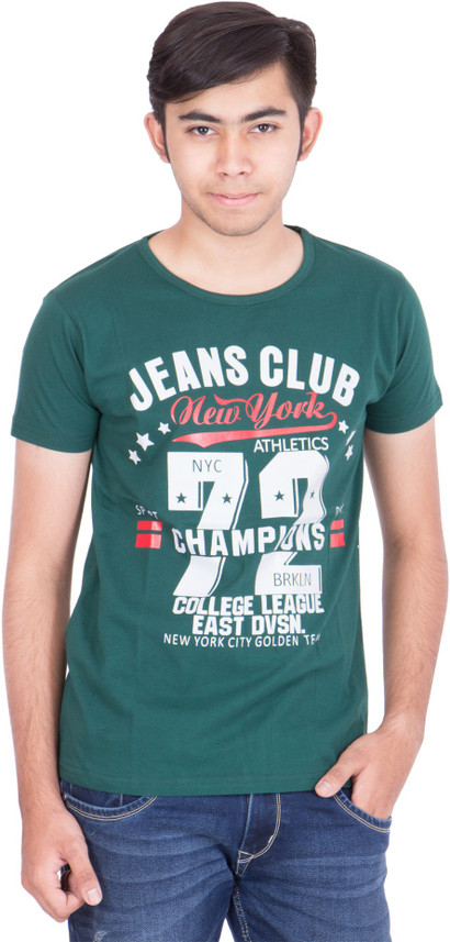 Tiger Grid Printed Men Round Neck Green 