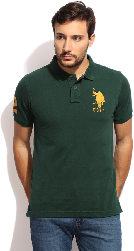POLO ASSN. Solid Men Polo Neck Green 