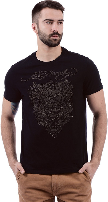 ED HARDY Printed Men Round Neck Gold 