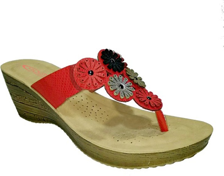 womens red wedge flip flops