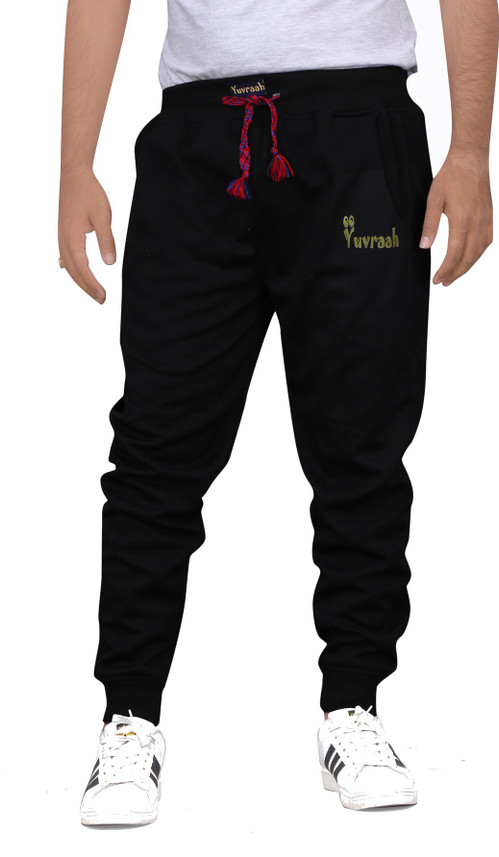 Self Design Men Black Track Pants 