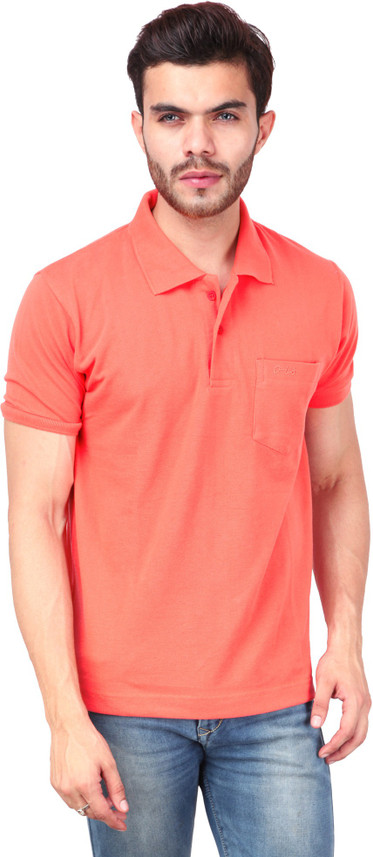 Gio Solid Men Polo Neck Orange T-Shirt 