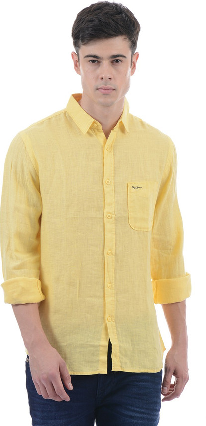 Pepe Jeans Men Solid Casual Yellow 