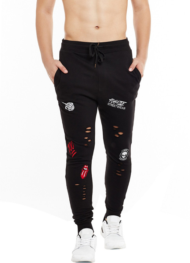 fugazee solid men's black track pants