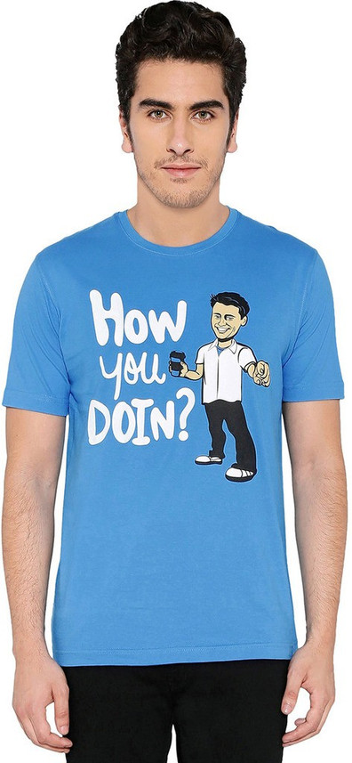 Printed Couple Round Neck Blue T-Shirt 