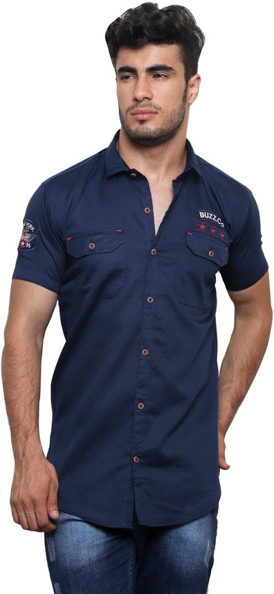 Buy Blue VILLAIN Men Self Design Casual 