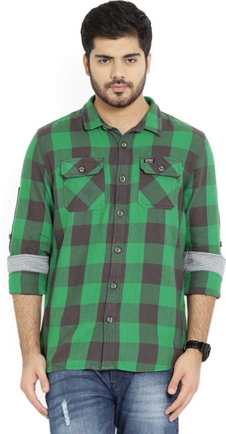 superdry green check shirt