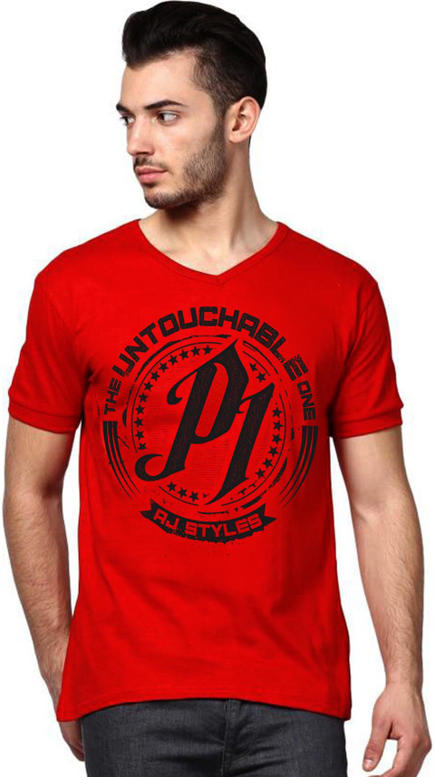 Buy wwe tshirts Printed Men V-Neck Red 