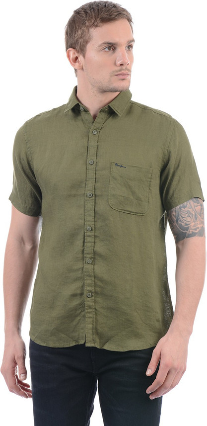 Pepe Jeans Men Solid Casual Green Shirt 