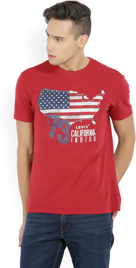 Printed Men Round Neck Maroon T-Shirt 