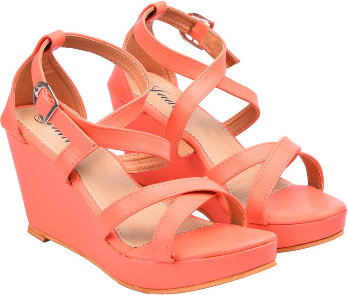 peach wedge heels