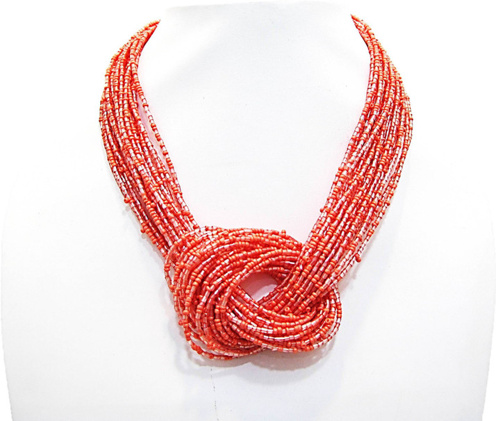 Peach Beads Acrylic, Crystal Necklace 