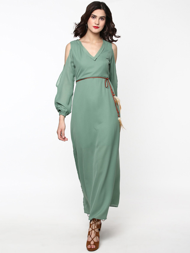 SASSAFRAS Women Maxi Green Dress - Buy 