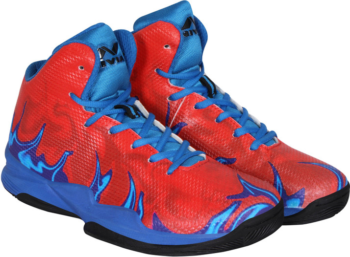 red and blue basketball shoes