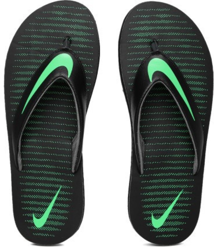 nike slippers green and black