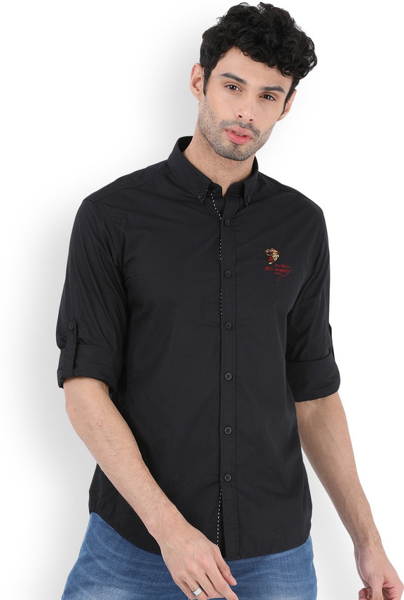 ED HARDY Men Solid Casual Black Shirt 