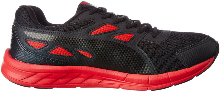 puma black and red running shoes
