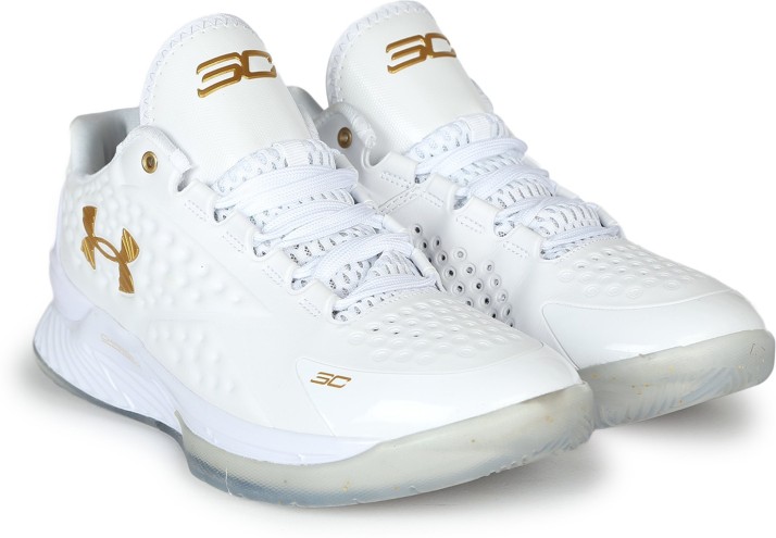 white and gold under armour basketball shoes