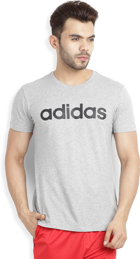 Grey ADIDAS Solid Men Round Neck Grey 