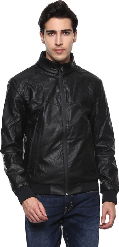 celio black leather jacket