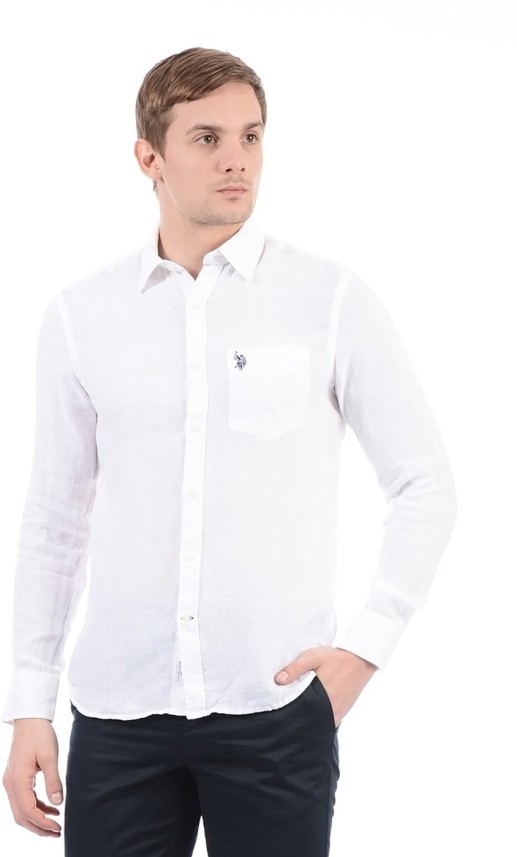 uspa white linen shirt