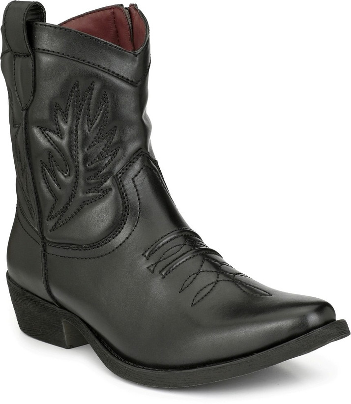 black leather cowboy ankle boots