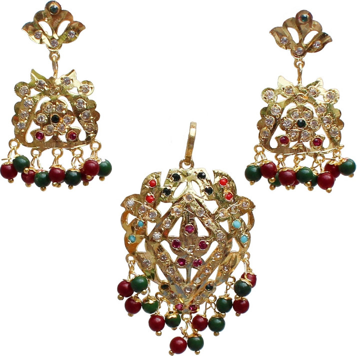 Gold Plated Navratan Pendant Set 