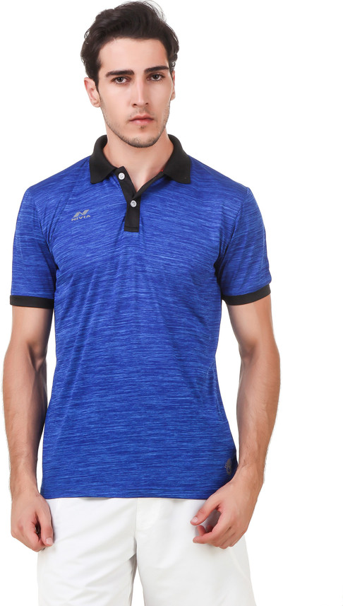 NIVIA Solid Men Polo Neck Blue T-Shirt 
