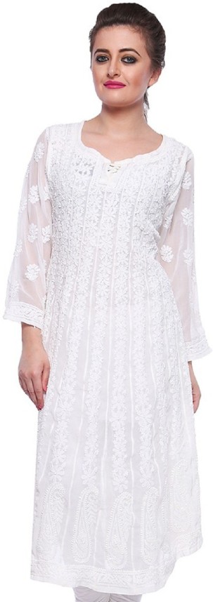 white chikan anarkali kurta