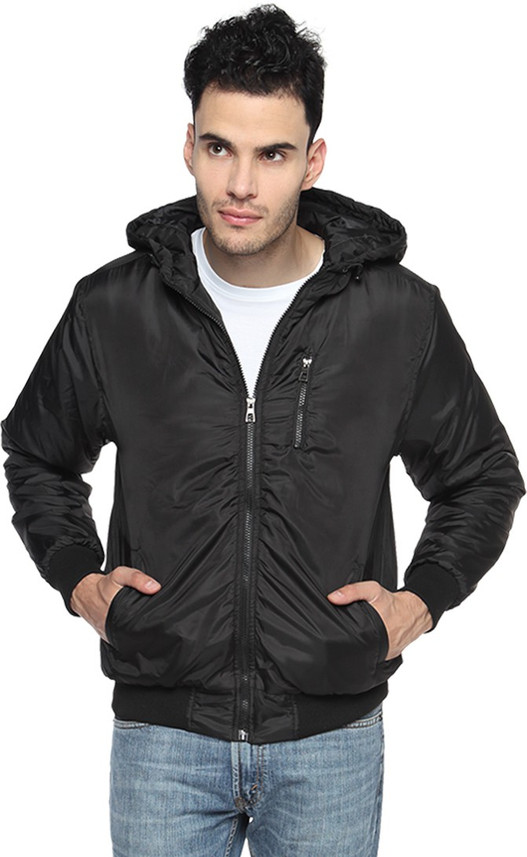 campus sutra men black self design quilted jacket