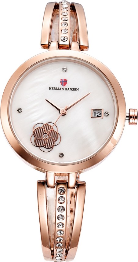 herman hansen ladies rose gold watch with bangle