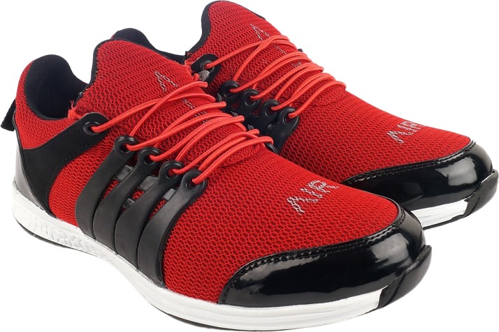 red and black gym shoes