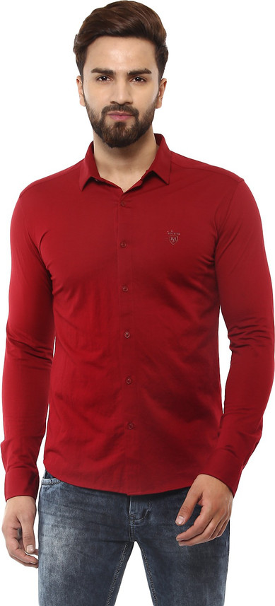 MUFTI Men Solid Casual Maroon Shirt 