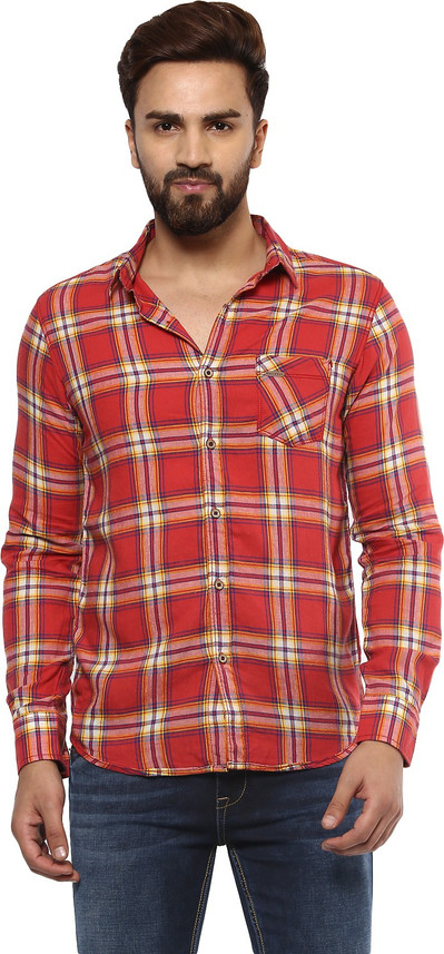 MUFTI Men Checkered Casual Red Shirt 